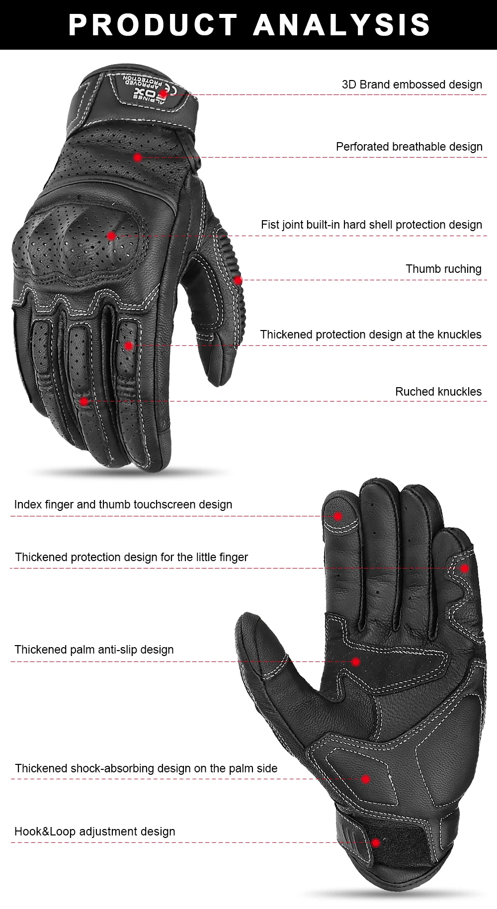 Vintage Motorcycle Gloves Genuine Leather Motorbike Road Racing Glove Retro Men Protective Gears CE Approved Touch Screen