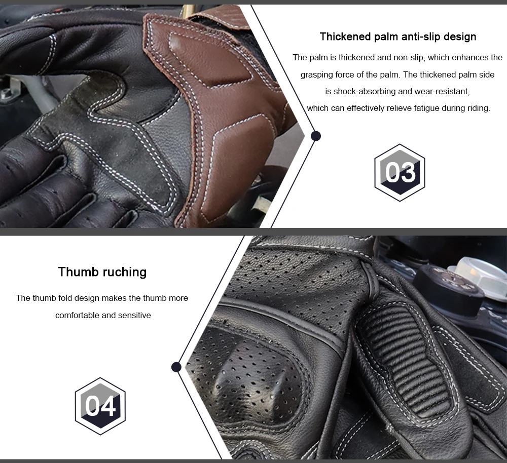 Vintage Motorcycle Gloves Genuine Leather Motorbike Road Racing Glove Retro Men Protective Gears CE Approved Touch Screen