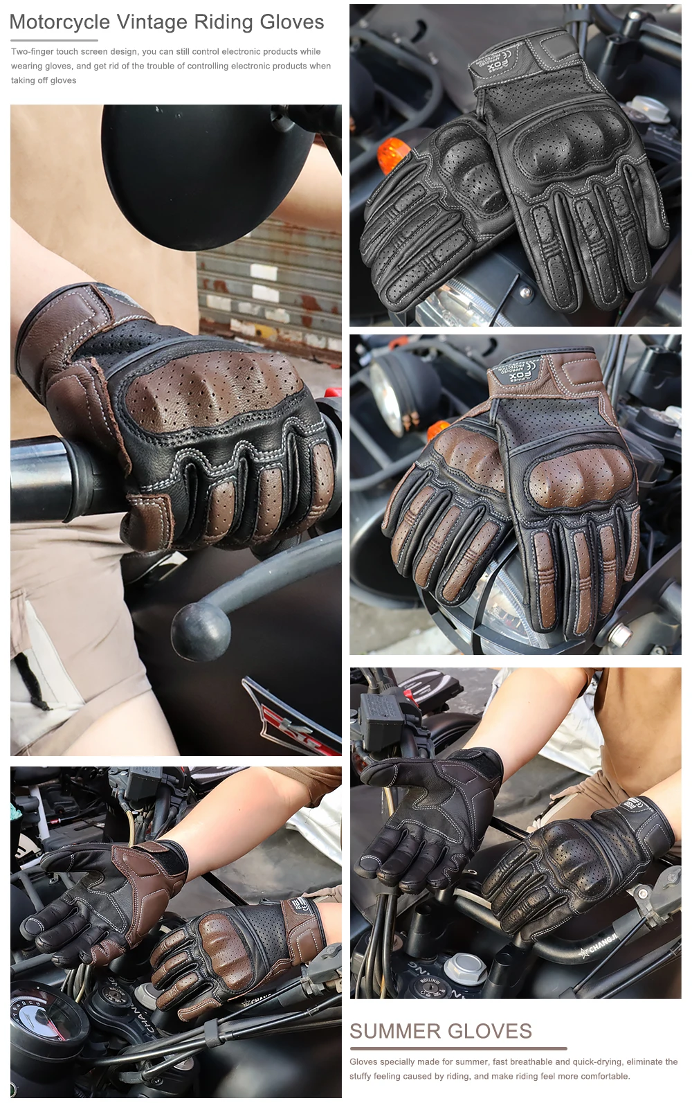 Vintage Motorcycle Gloves Genuine Leather Motorbike Road Racing Glove Retro Men Protective Gears CE Approved Touch Screen