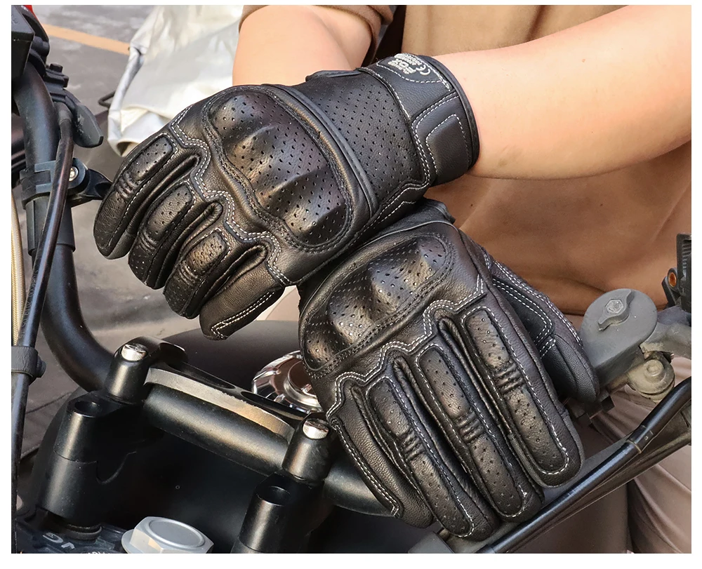 Vintage Motorcycle Gloves Genuine Leather Motorbike Road Racing Glove Retro Men Protective Gears CE Approved Touch Screen