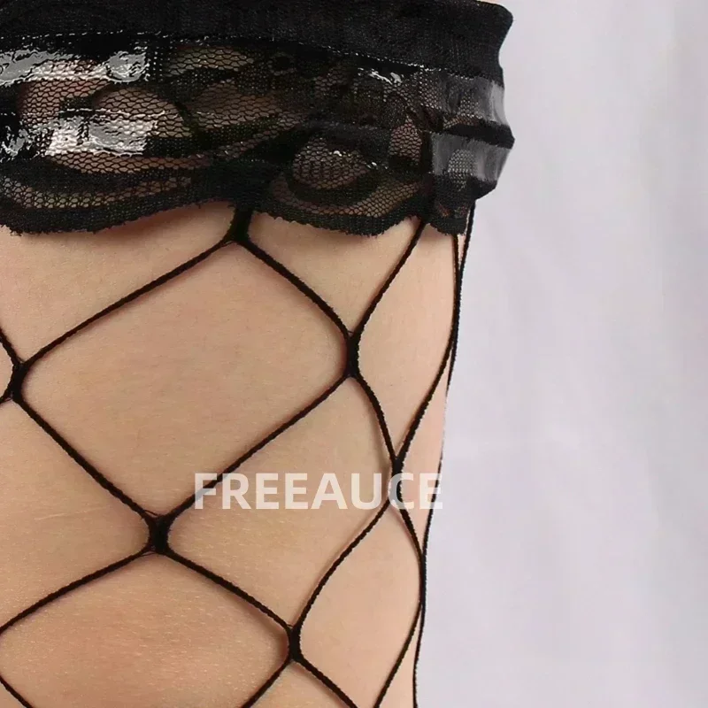 Plus Large Size Elastic Woman's Floral Lace Over The Knee Thigh High Fishnet Mesh Sexy Black Gothic Stockings Non-slip 3XXXL 5XL