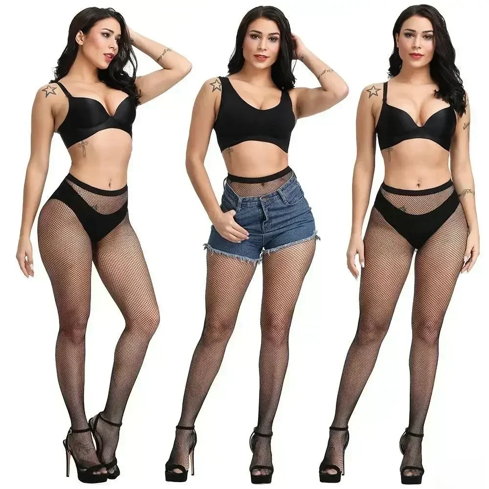 Plus Large Size Elastic Woman's Floral Lace Over The Knee Thigh High Fishnet Mesh Sexy Black Gothic Stockings Non-slip 3XXXL 5XL