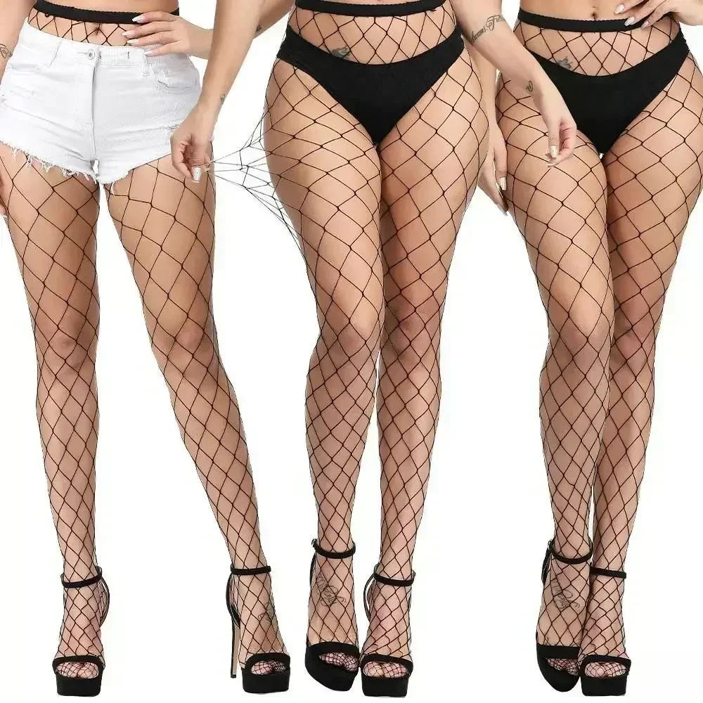 Plus Large Size Elastic Woman's Floral Lace Over The Knee Thigh High Fishnet Mesh Sexy Black Gothic Stockings Non-slip 3XXXL 5XL