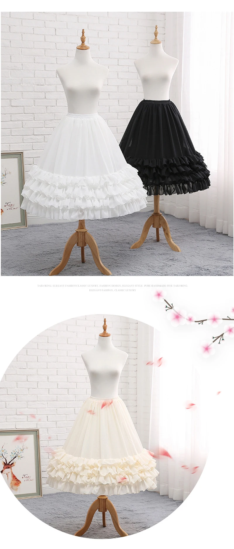 Bridal Wedding Petticoats Hoops Crinoline Womens Prom Underskirt Fancy Skirt Slip Chiffon 70CM Long Cosplay Party Petticoats