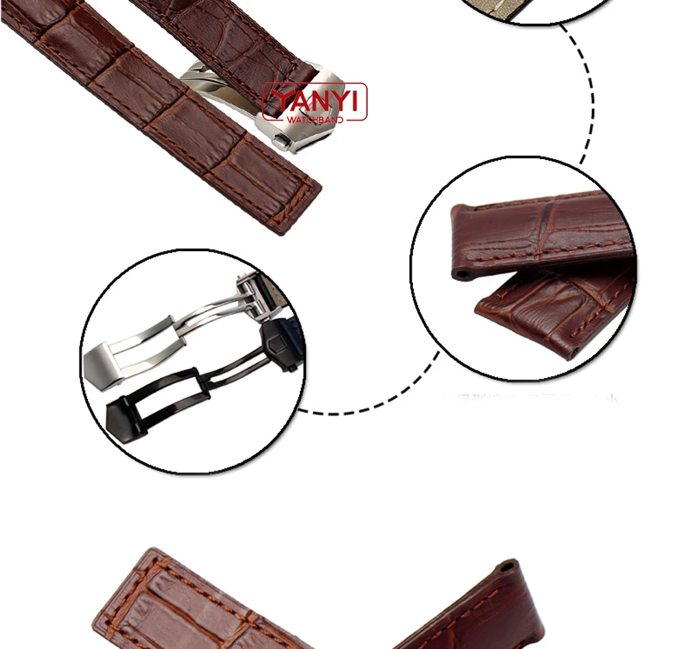 Genuine Leather Bracelet 19mm 20mm 22m for Tag Heuer Watchband Men Wristwatches Band Accessories Fold Buckle Leather Watch Strap