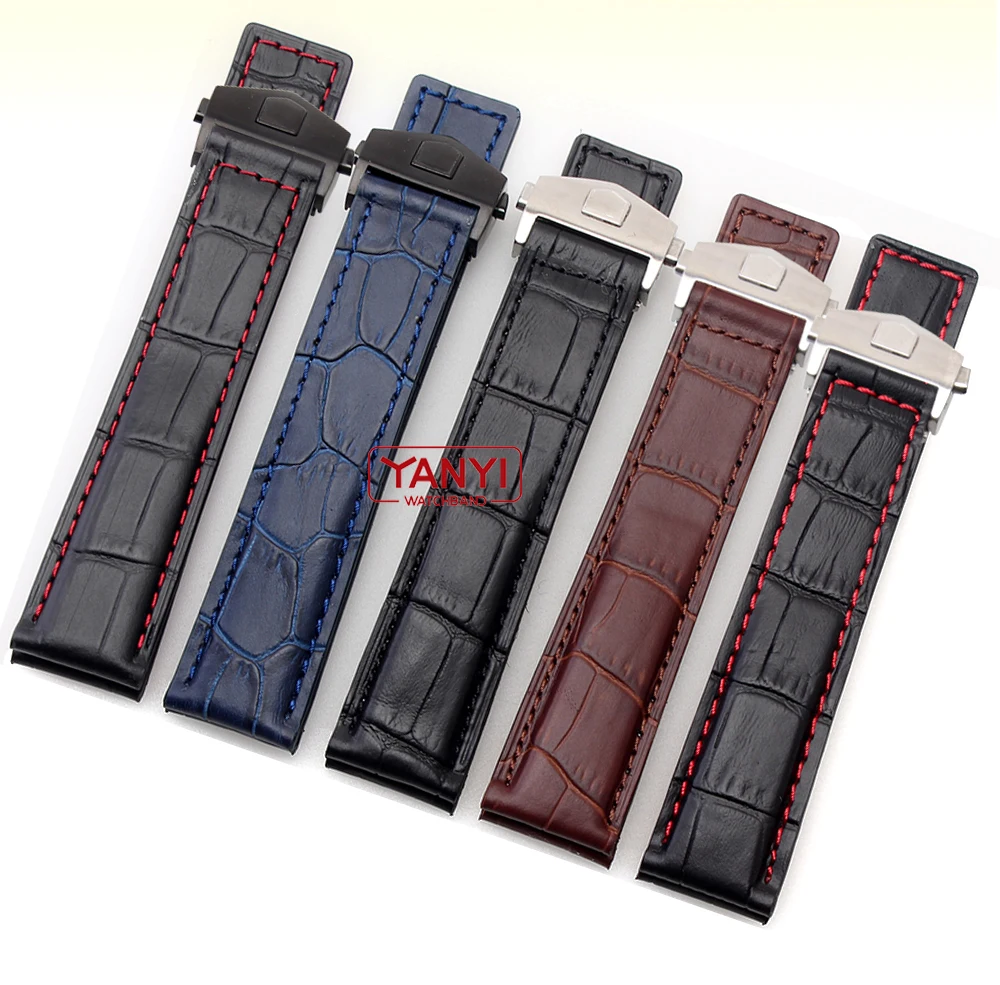 Genuine Leather Bracelet 19mm 20mm 22m for Tag Heuer Watchband Men Wristwatches Band Accessories Fold Buckle Leather Watch Strap