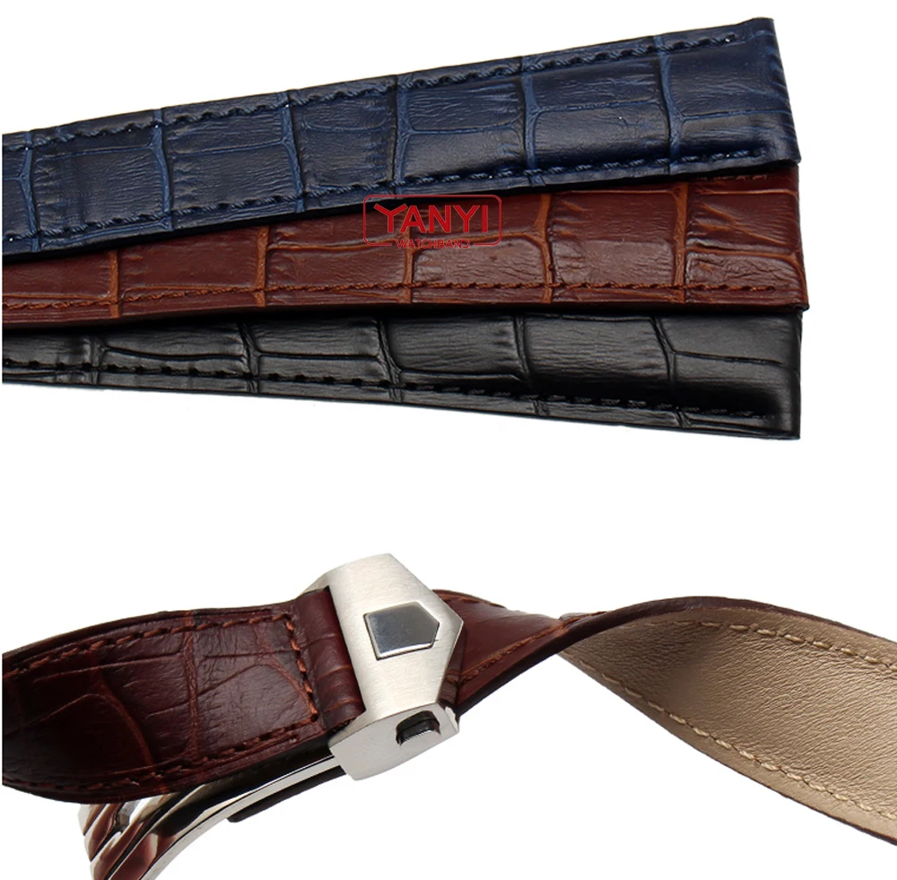 Genuine Leather Bracelet 19mm 20mm 22m for Tag Heuer Watchband Men Wristwatches Band Accessories Fold Buckle Leather Watch Strap