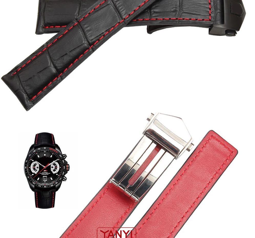 Genuine Leather Bracelet 19mm 20mm 22m for Tag Heuer Watchband Men Wristwatches Band Accessories Fold Buckle Leather Watch Strap