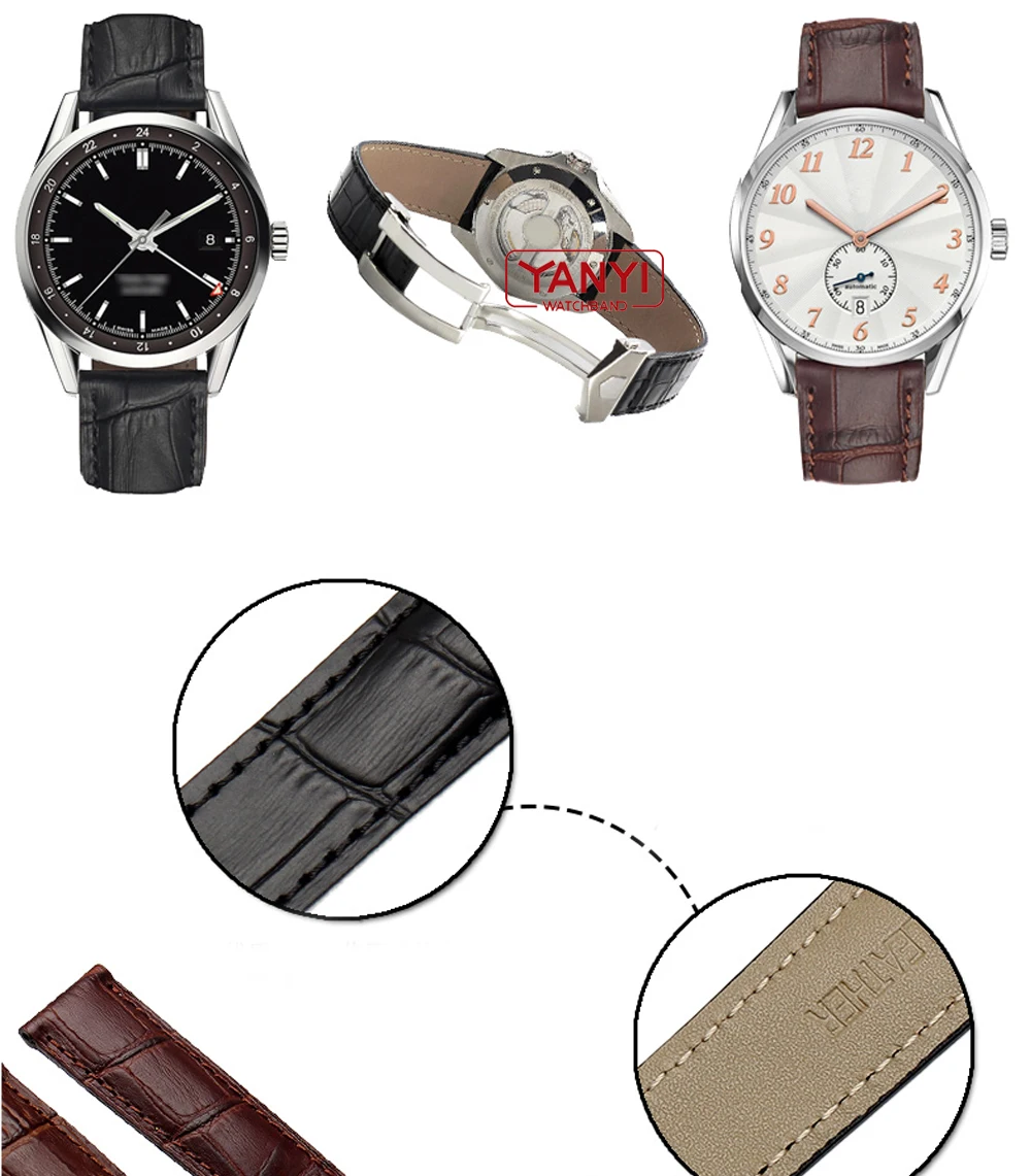 Genuine Leather Bracelet 19mm 20mm 22m for Tag Heuer Watchband Men Wristwatches Band Accessories Fold Buckle Leather Watch Strap