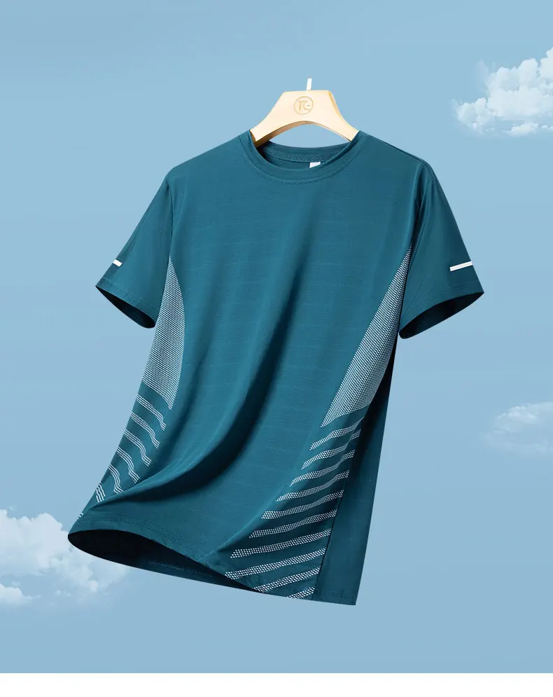 Running T-shirt Men Summer Ice Silk Elasticity Thin Top Printing Quick Dry Short Sleeve Breathable Fitness Sports T-shirt 5XL