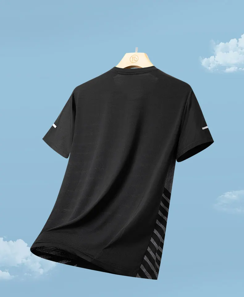 Running T-shirt Men Summer Ice Silk Elasticity Thin Top Printing Quick Dry Short Sleeve Breathable Fitness Sports T-shirt 5XL