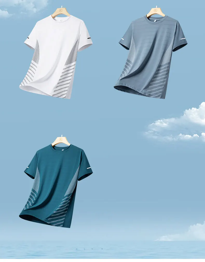 Running T-shirt Men Summer Ice Silk Elasticity Thin Top Printing Quick Dry Short Sleeve Breathable Fitness Sports T-shirt 5XL