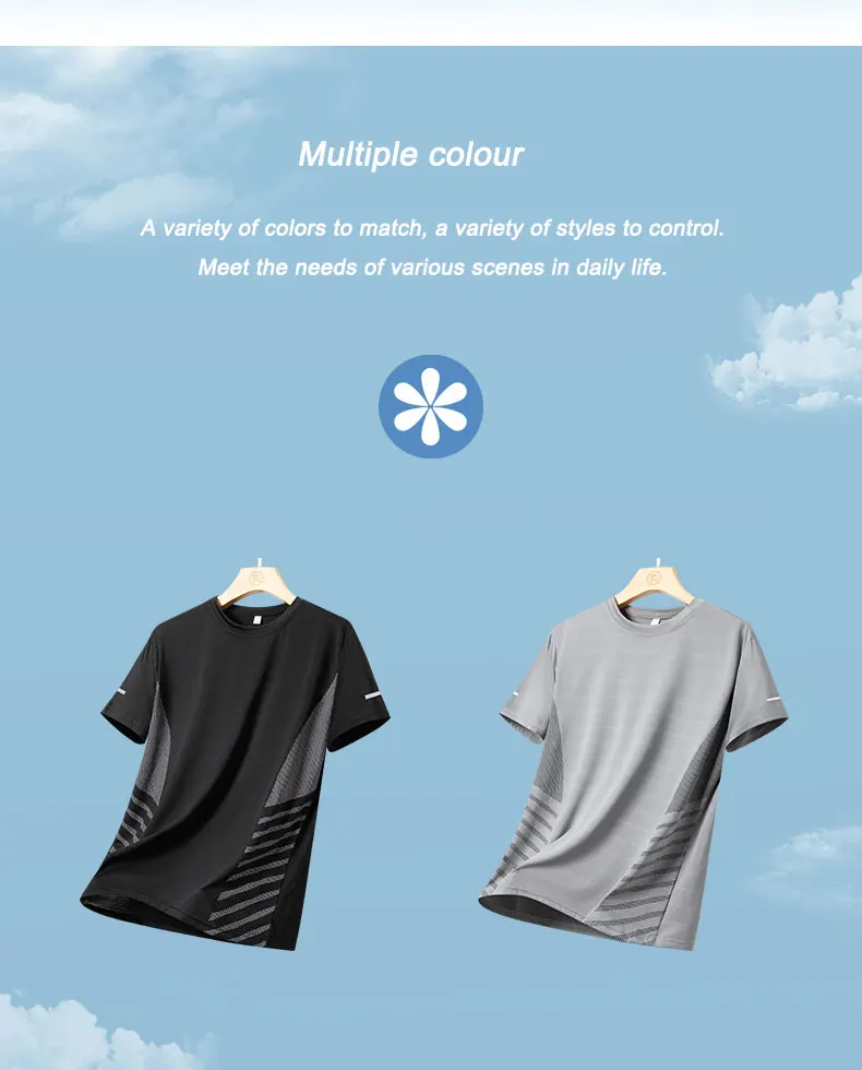Running T-shirt Men Summer Ice Silk Elasticity Thin Top Printing Quick Dry Short Sleeve Breathable Fitness Sports T-shirt 5XL
