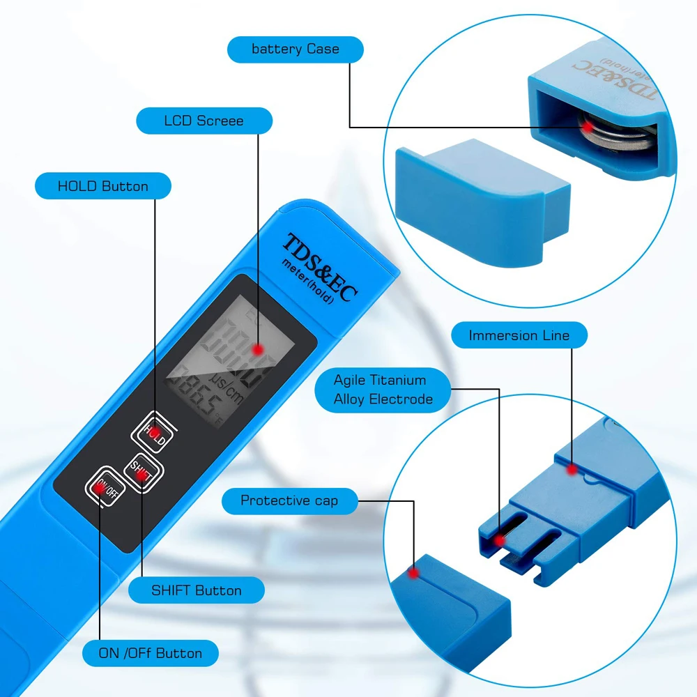 2pcs TDS PH Meter Digital Water Tester 0.01ph High Accuracy PH Meter 0-9990ppm Temperature TEMP PPM Tester