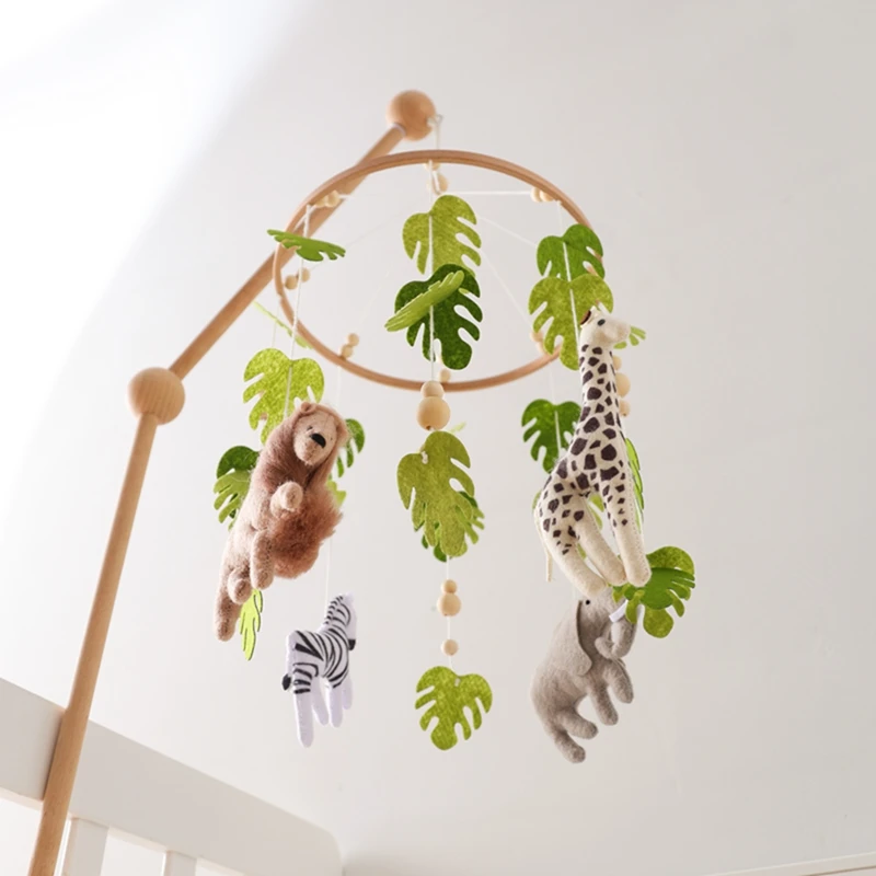 Baby Crib Mobile Rattle Toy For 0-12 Months Cartoon Felt Forest Animal Bed Bell Hanging Wooden Bracket Mobile Newbaby Rattle Toy