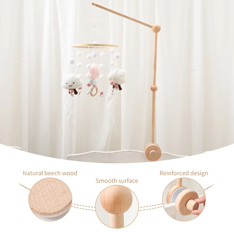 Baby Crib Mobile Rattle Toy For 0-12 Months Cartoon Felt Forest Animal Bed Bell Hanging Wooden Bracket Mobile Newbaby Rattle Toy