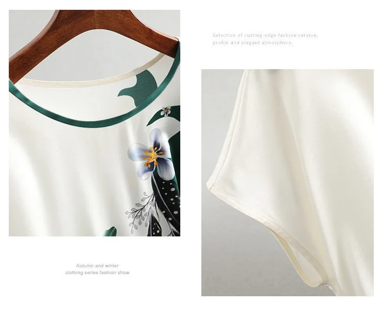 Fashion Floral Print Blouse Pullover Ladies Silk Satin Plus Size Batwing Sleeve Vintage T-shirt Casual Short Sleeve Tops