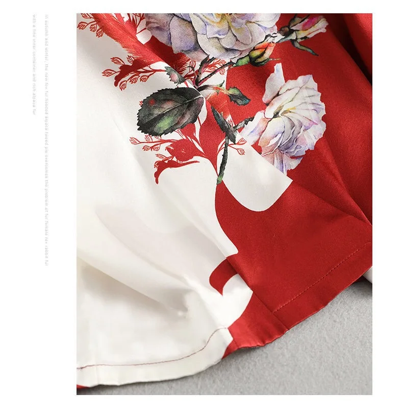 Fashion Floral Print Blouse Pullover Ladies Silk Satin Plus Size Batwing Sleeve Vintage T-shirt Casual Short Sleeve Tops