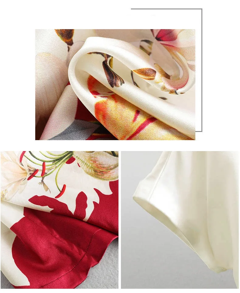 Fashion Floral Print Blouse Pullover Ladies Silk Satin Plus Size Batwing Sleeve Vintage T-shirt Casual Short Sleeve Tops