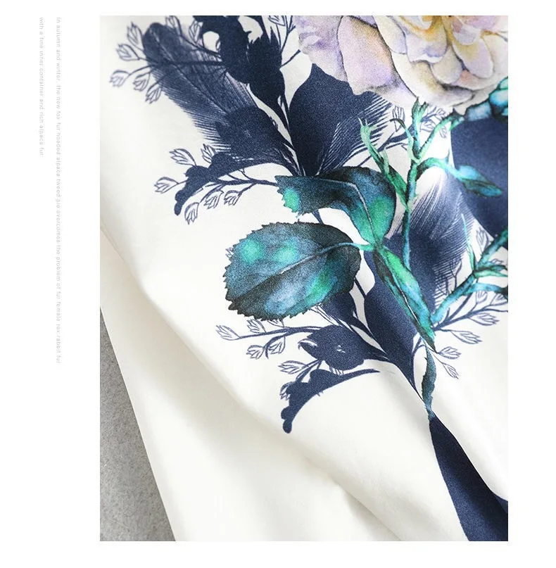 Fashion Floral Print Blouse Pullover Ladies Silk Satin Plus Size Batwing Sleeve Vintage T-shirt Casual Short Sleeve Tops