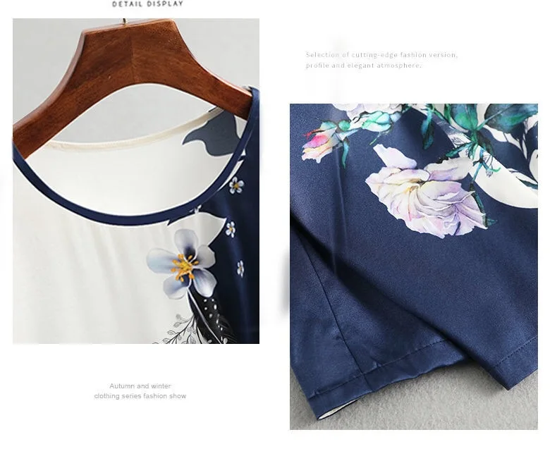 Fashion Floral Print Blouse Pullover Ladies Silk Satin Plus Size Batwing Sleeve Vintage T-shirt Casual Short Sleeve Tops