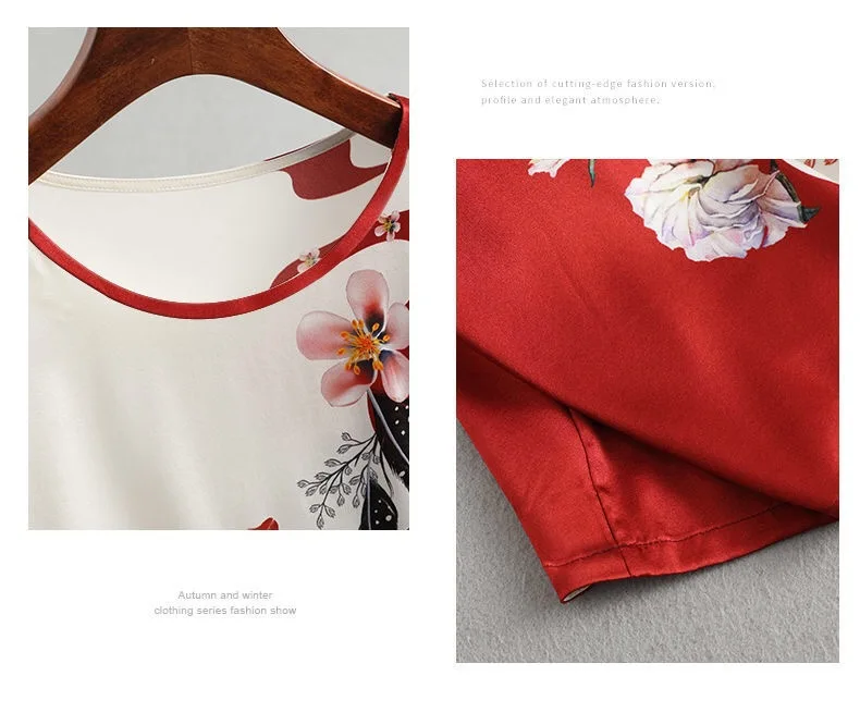 Fashion Floral Print Blouse Pullover Ladies Silk Satin Plus Size Batwing Sleeve Vintage T-shirt Casual Short Sleeve Tops