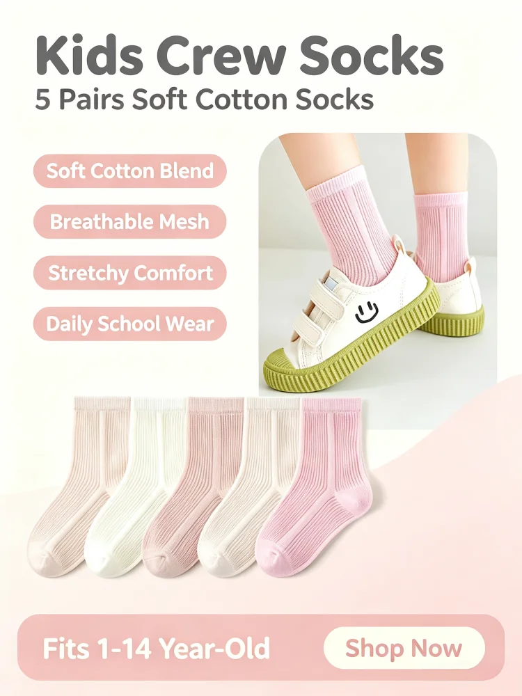 5 Pairs Baby Socks Summer Cotton Socks Thin Mesh Sock Boys Girls Spring Crew Socks Solid Color