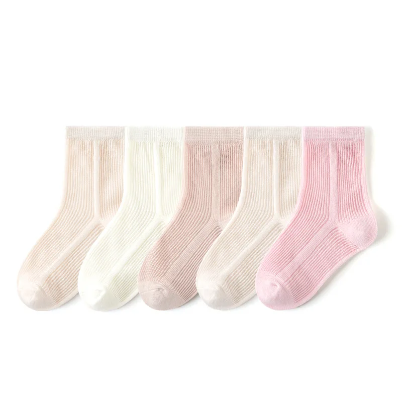 5 Pairs Baby Socks Summer Cotton Socks Thin Mesh Sock Boys Girls Spring Crew Socks Solid Color