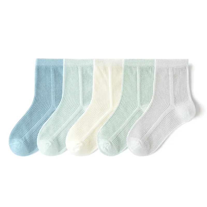 5 Pairs Baby Socks Summer Cotton Socks Thin Mesh Sock Boys Girls Spring Crew Socks Solid Color