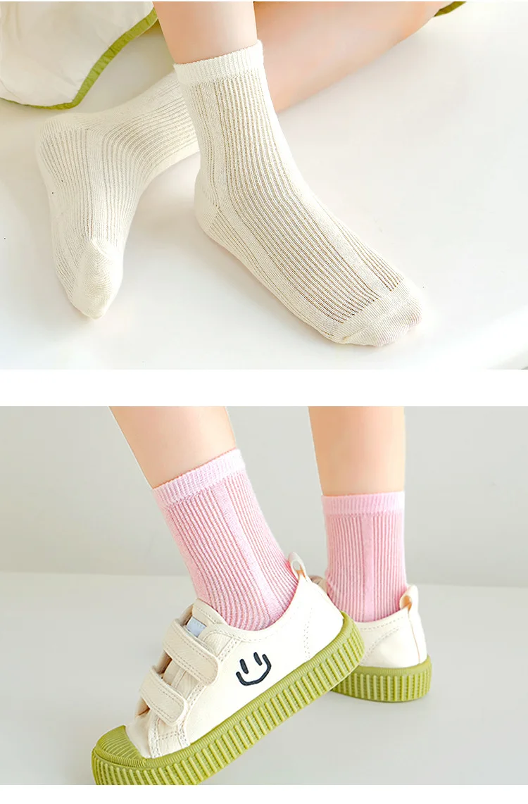 5 Pairs Baby Socks Summer Cotton Socks Thin Mesh Sock Boys Girls Spring Crew Socks Solid Color