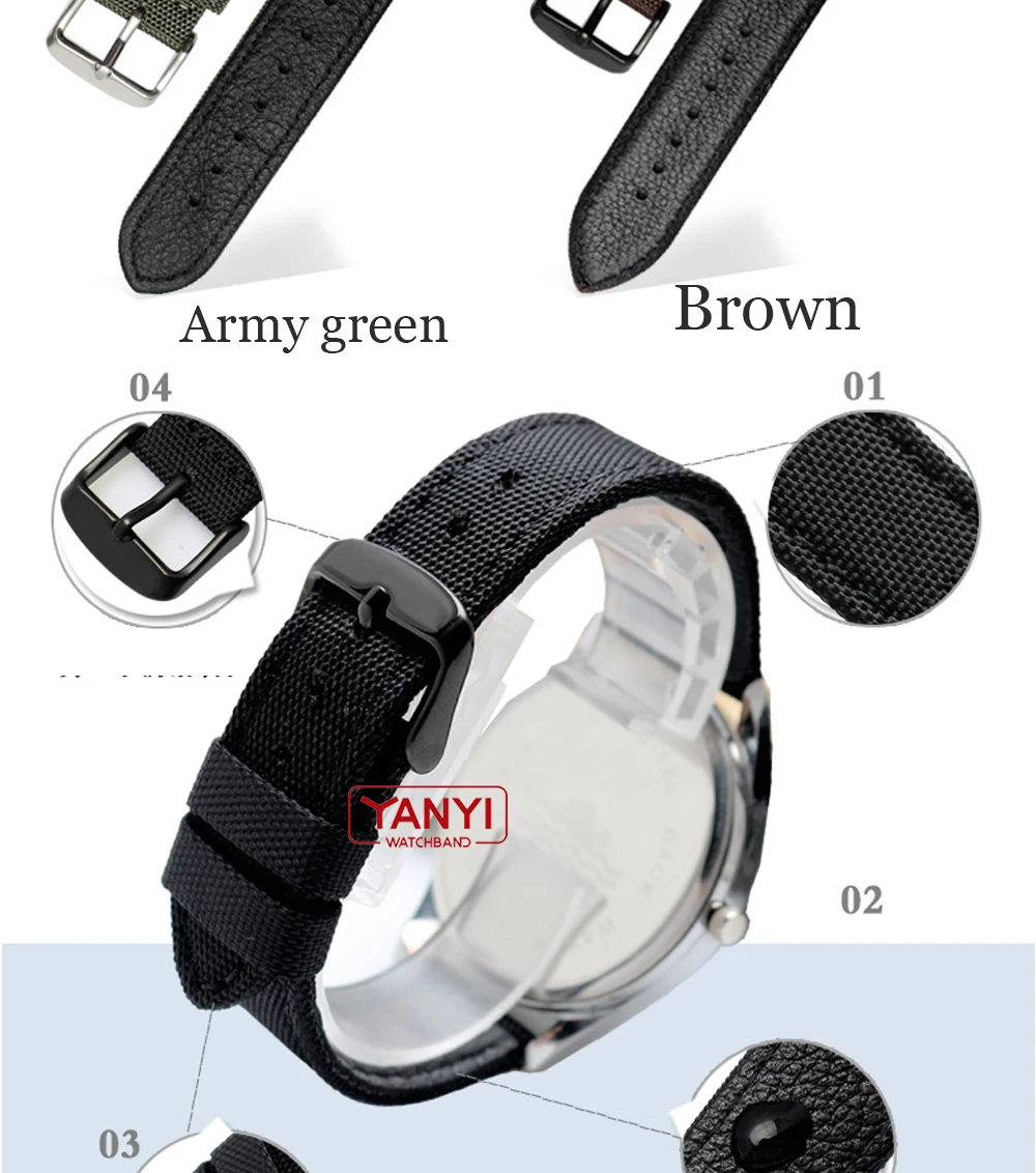 Nylon Watchband for I-WC S-Eiko Swristband Canvas Durable Sport Watch Strap Comfortable Leather Bottom 16mm 18mm 20mm 22mm 24mm