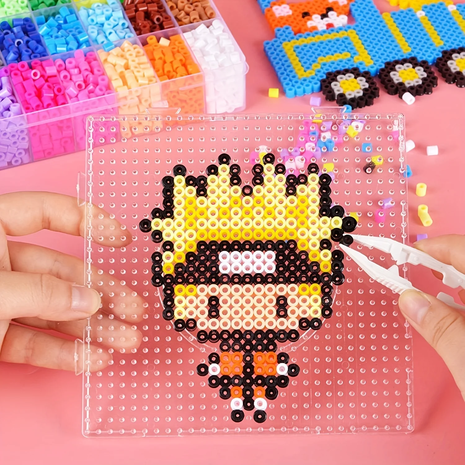 2.6mm Large Clear Plastic Fuse Boards Beads Pegboards Hama Beads Tweezers Creative DIY Jewelry Craft for Kids Craft Beads