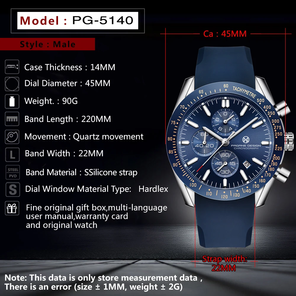 PAGANI DESIGN New 45mm Men Quartz Watch Rubber Belt Men's Luxury Watch Fashion Casual Sports Male Clock Relogio Maasculino