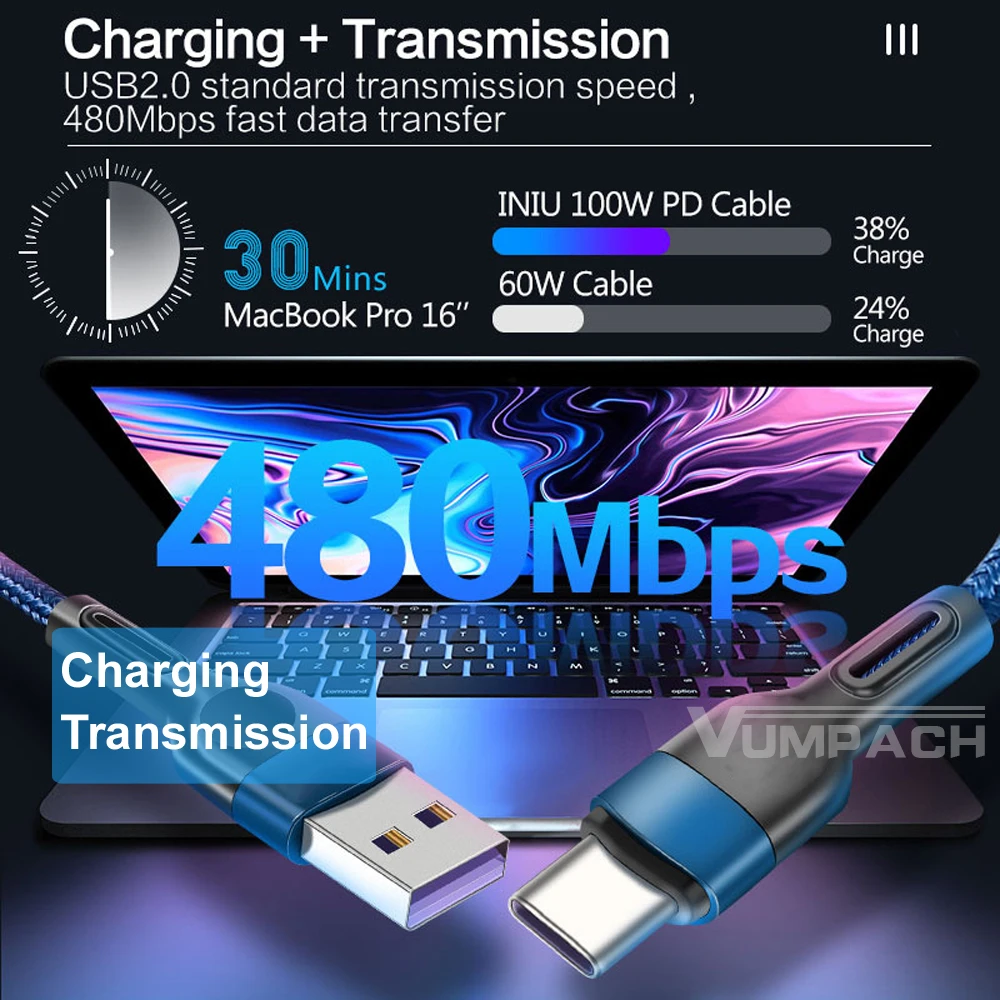 Fast USB C Cable C Type C Cable Fast Charging Data Cord Charger for Samsung S21 Xiaomi Vivo iPhone 16 15 Huawei Charging Cable