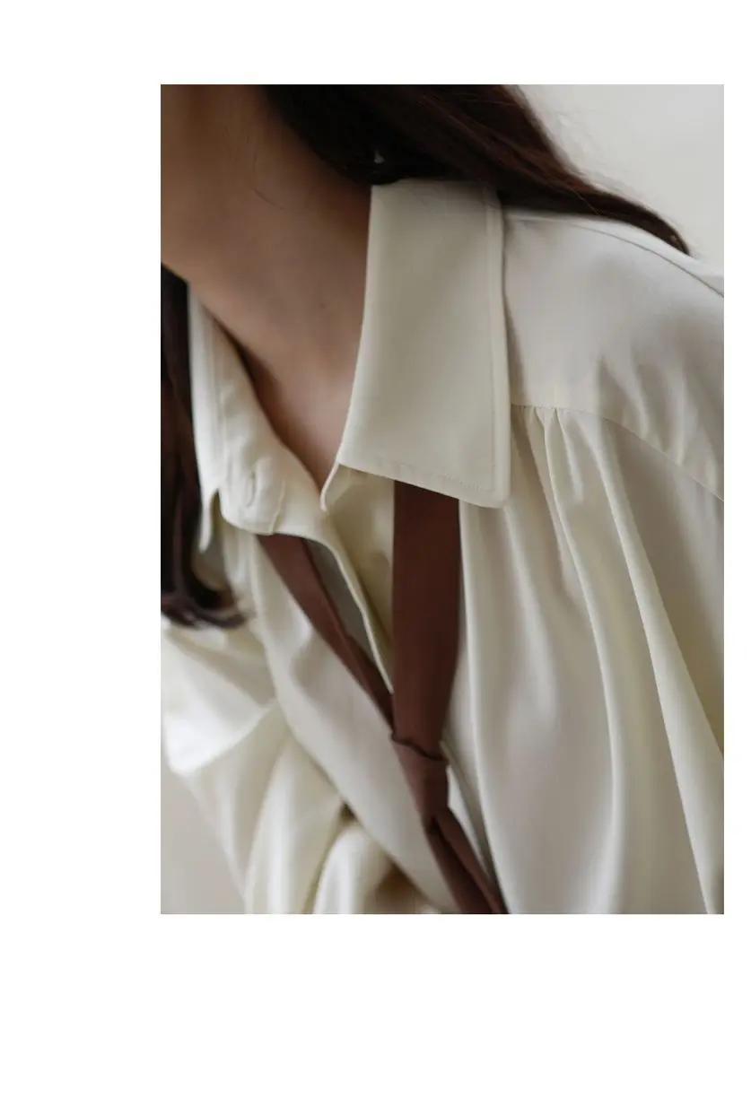 2026 Autumn Women's Oversized Long Sleeve Blouse 2026 Summer New Arrival Tie Neck Shirt Loose Fit Office Elegant Fashion