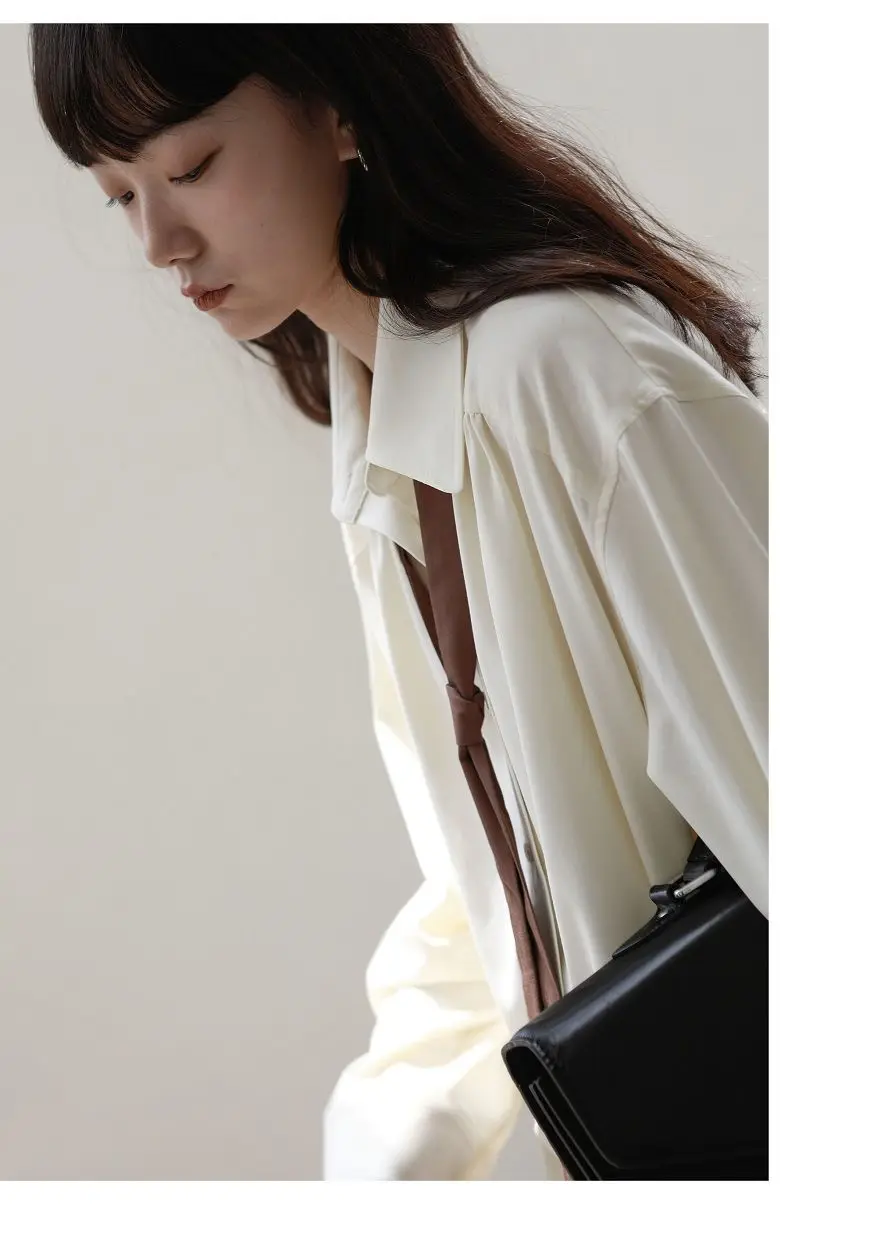 2026 Autumn Women's Oversized Long Sleeve Blouse 2026 Summer New Arrival Tie Neck Shirt Loose Fit Office Elegant Fashion