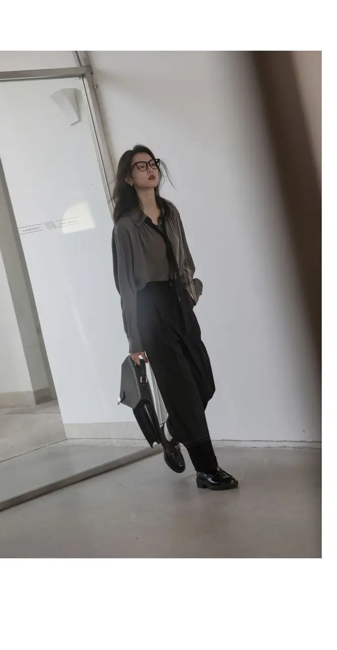 2026 Autumn Women's Oversized Long Sleeve Blouse 2026 Summer New Arrival Tie Neck Shirt Loose Fit Office Elegant Fashion