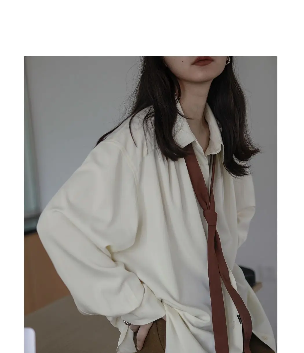 2026 Autumn Women's Oversized Long Sleeve Blouse 2026 Summer New Arrival Tie Neck Shirt Loose Fit Office Elegant Fashion