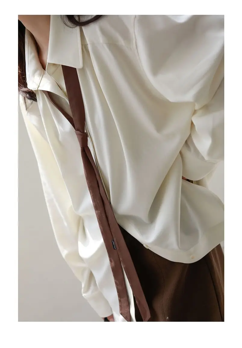2026 Autumn Women's Oversized Long Sleeve Blouse 2026 Summer New Arrival Tie Neck Shirt Loose Fit Office Elegant Fashion
