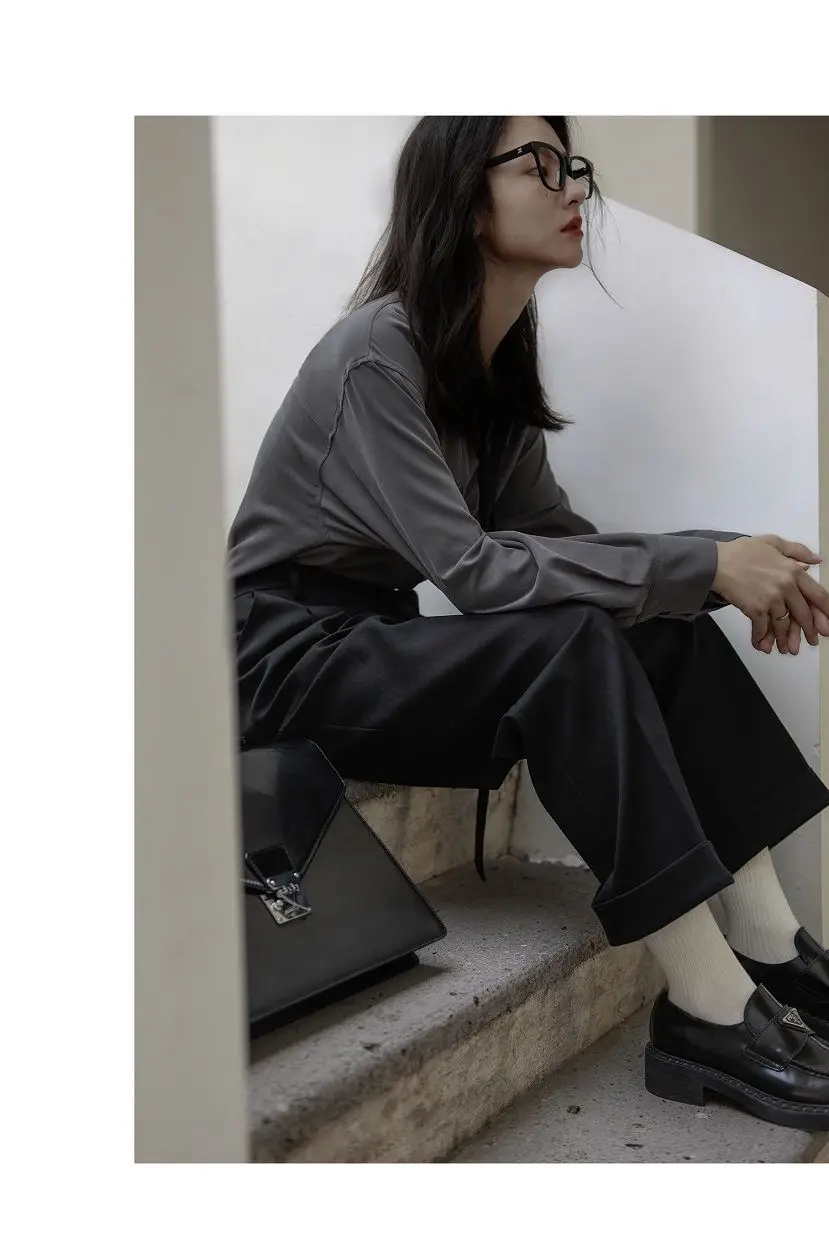 2026 Autumn Women's Oversized Long Sleeve Blouse 2026 Summer New Arrival Tie Neck Shirt Loose Fit Office Elegant Fashion