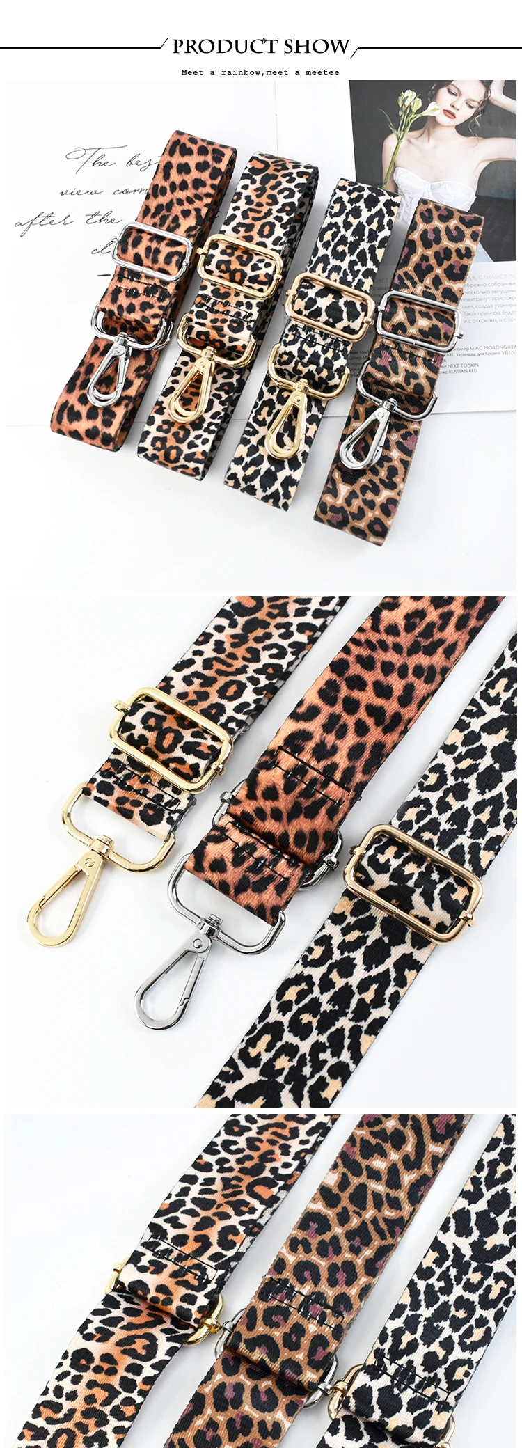 Deepeel 3.8cm Leopard Print Wide Shoulder Straps Wallet Tapes 80-140cm Adjustable Crossbody Women's Long Bags Strap Accessories