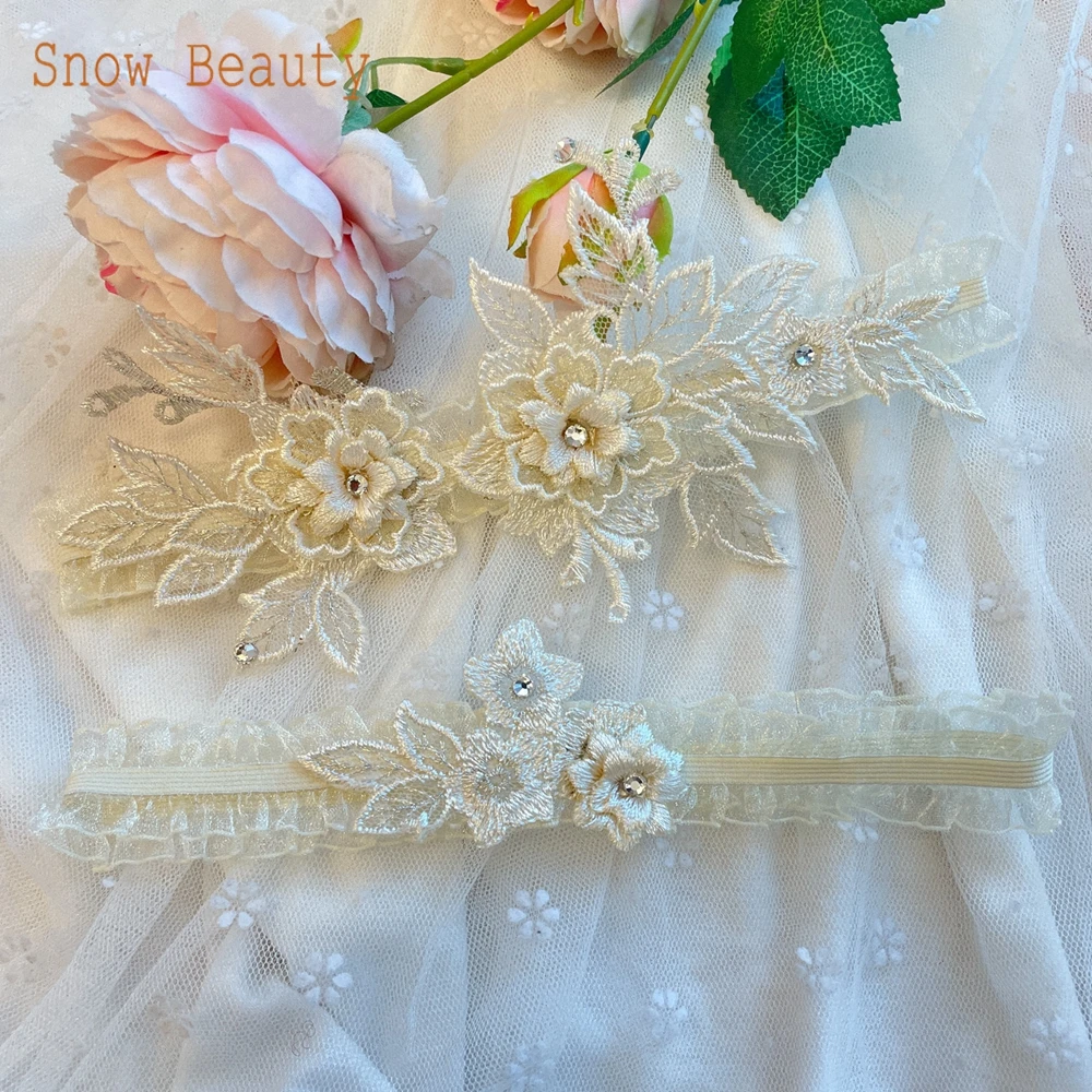 K03 2 PCS Sexy Lace Flower Crystal Pearls Wedding Garter Belt Thigh Ring Bridal Leg Garter Stocking Garter Belt Girl Women