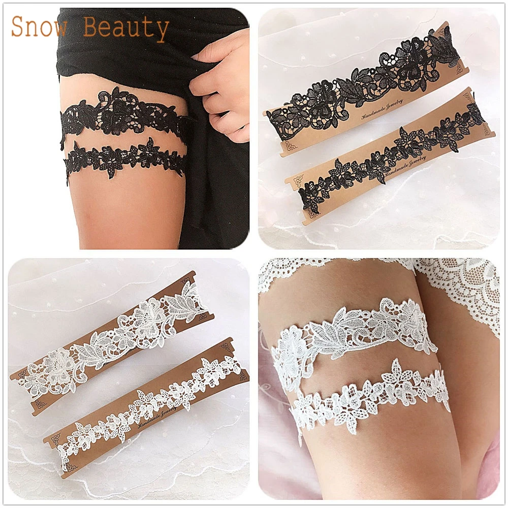 K03 2 PCS Sexy Lace Flower Crystal Pearls Wedding Garter Belt Thigh Ring Bridal Leg Garter Stocking Garter Belt Girl Women