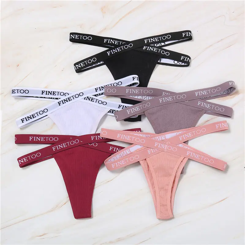 3PCS/Set Cross Strap G-String Cotton Panties Women Sexy High Waist Women's Panties FINETOO Letter Waisted Panty Lingerie M-XL