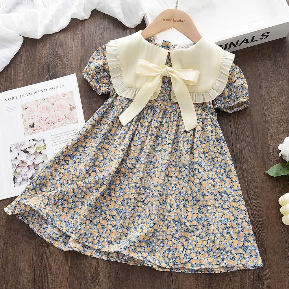 Bear Leader Kids Girls Dresses 2026 New Summer Lace Princess Dresses Children Solid color Clothing Baby Wedding Party Vestidos