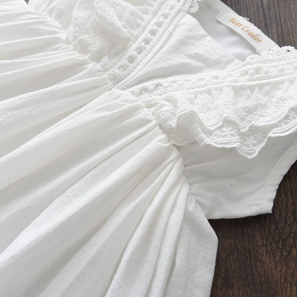 Bear Leader Kids Girls Dresses 2026 New Summer Lace Princess Dresses Children Solid color Clothing Baby Wedding Party Vestidos