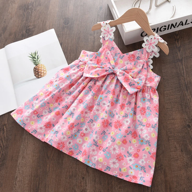 Bear Leader Kids Girls Dresses 2026 New Summer Lace Princess Dresses Children Solid color Clothing Baby Wedding Party Vestidos