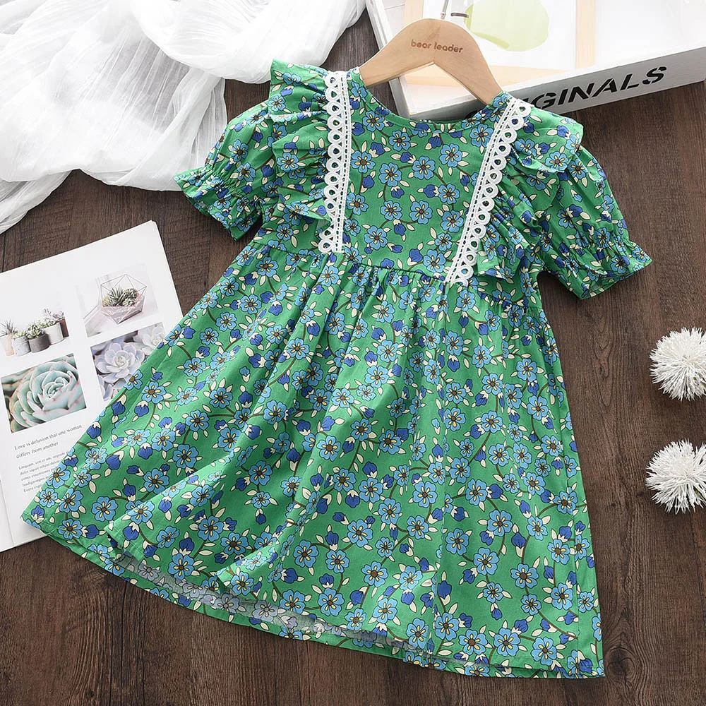 Bear Leader Kids Girls Dresses 2026 New Summer Lace Princess Dresses Children Solid color Clothing Baby Wedding Party Vestidos