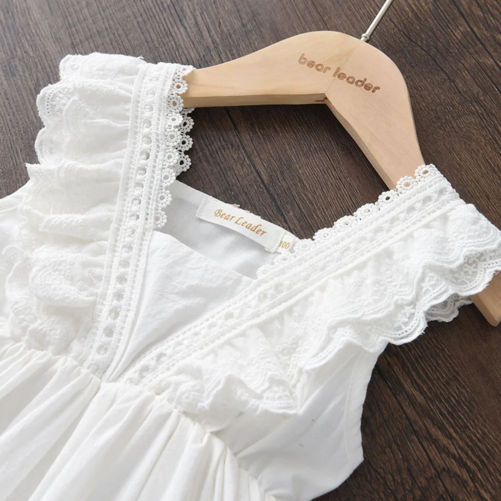 Bear Leader Kids Girls Dresses 2026 New Summer Lace Princess Dresses Children Solid color Clothing Baby Wedding Party Vestidos
