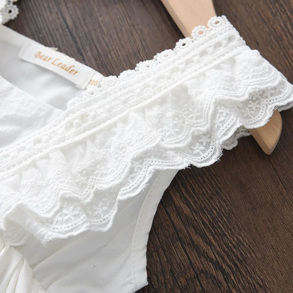 Bear Leader Kids Girls Dresses 2026 New Summer Lace Princess Dresses Children Solid color Clothing Baby Wedding Party Vestidos